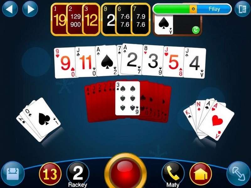 Gin Rummy cards spread out on a table with players in background