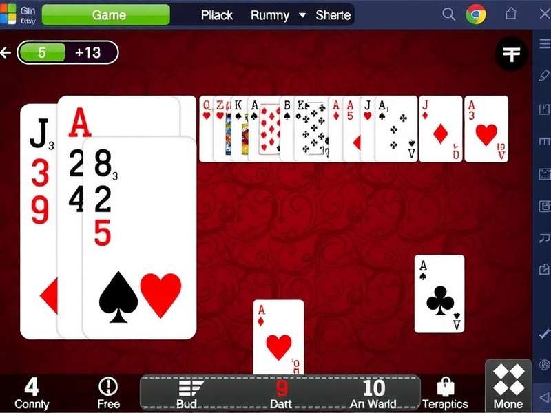 Gin Rummy card game layout with cards and chips on green felt